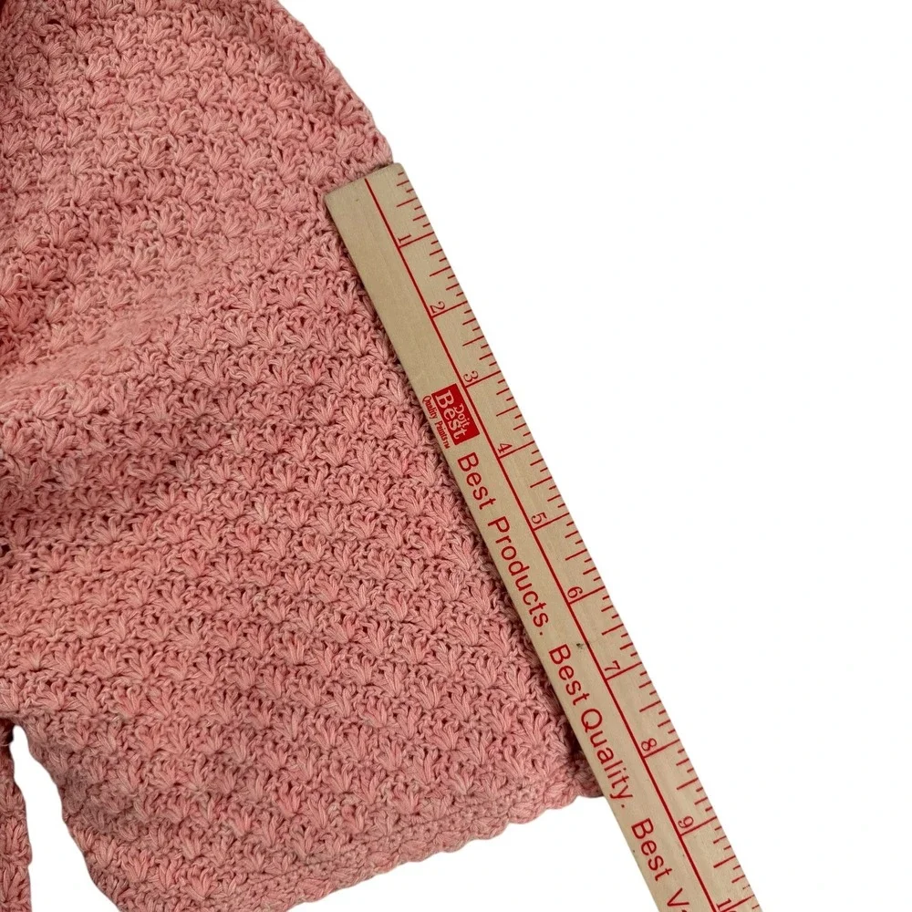 Orvis Crochet Knit Ramie Cotton Cardigan Button Sweater Womens Large Pink Granny